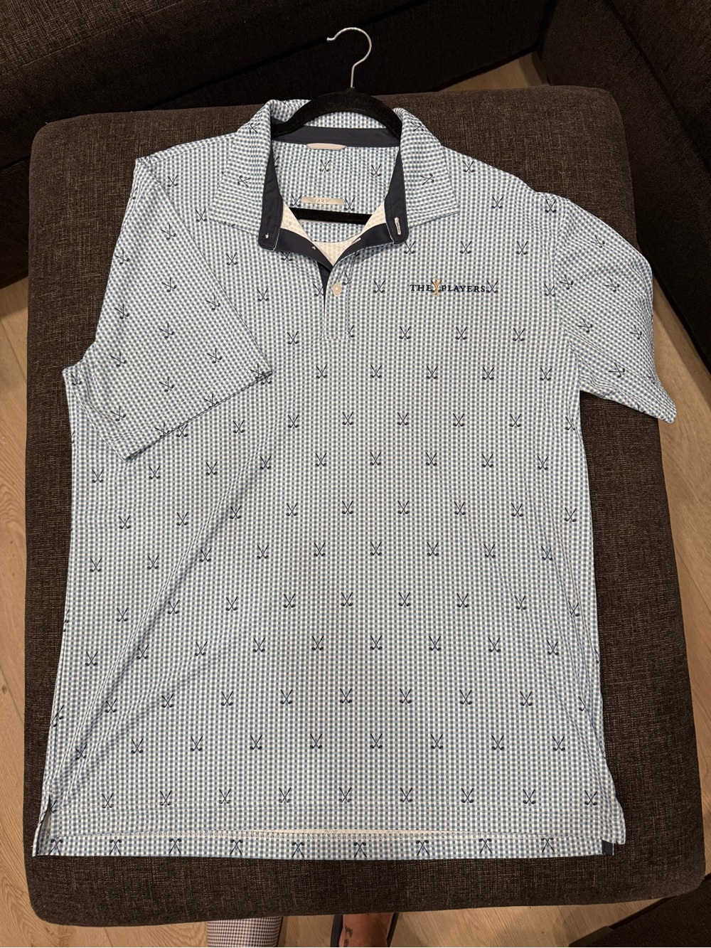 The Players Light Blue Printed Polo with Navy Contrast